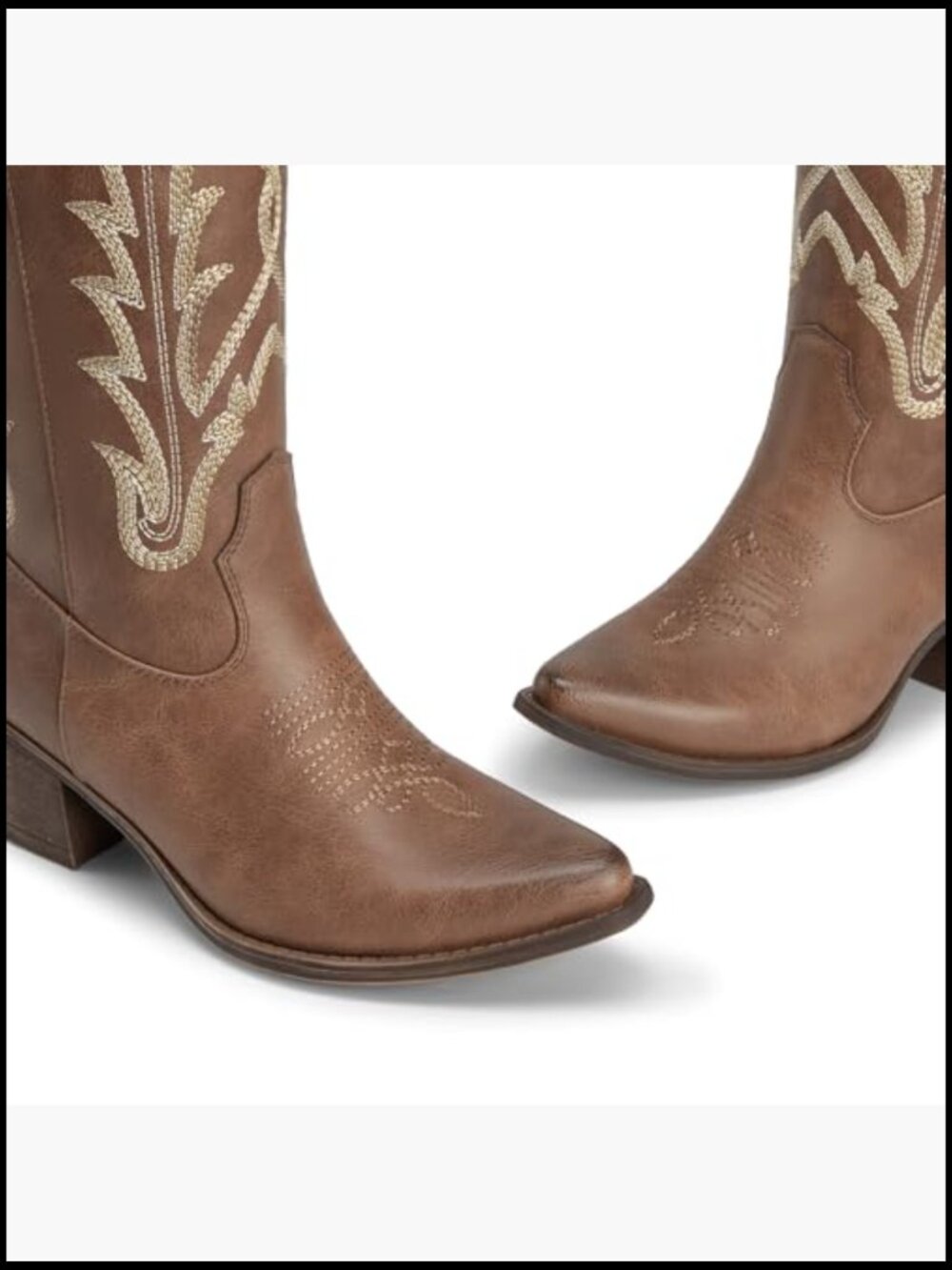 Knee High Cowboy Boots Embroidered Chunky Heel Square Toe Pull On Western - Picture 5 of 7